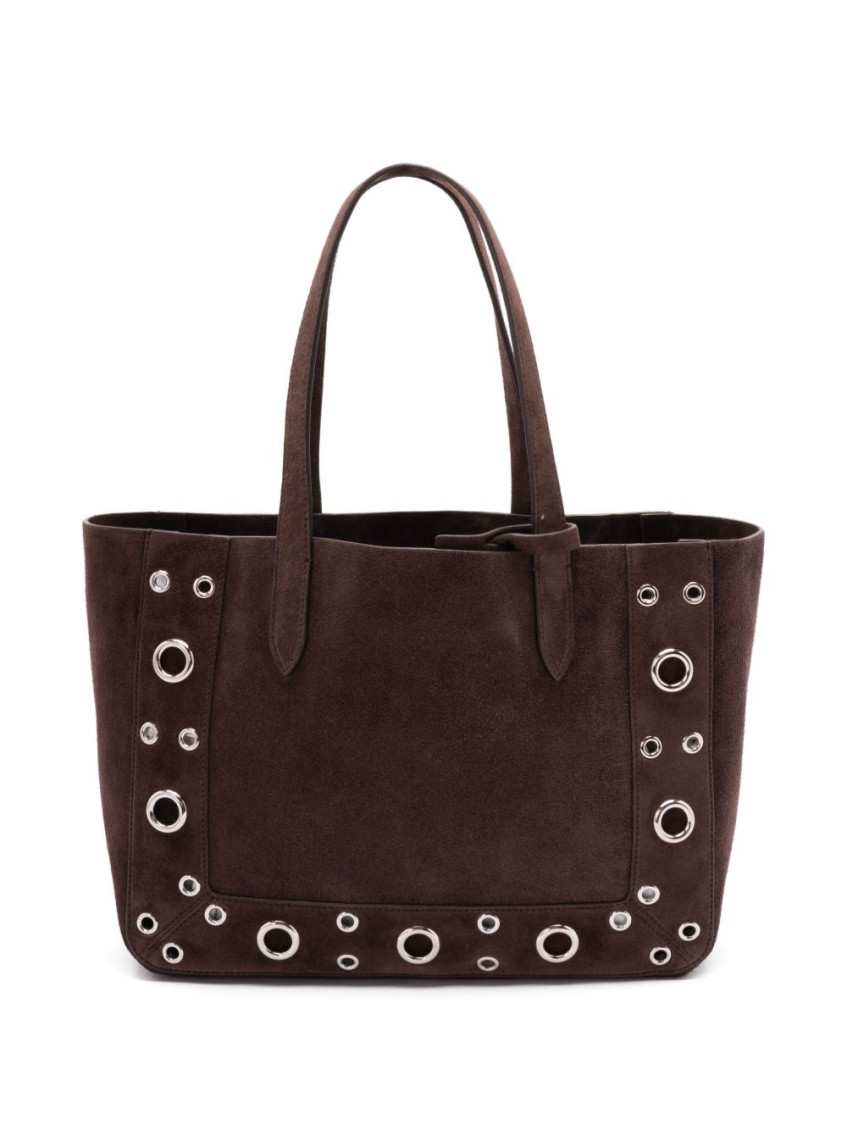 Valentino Luxe Suede Tote Bag With Metal Eyelets In Brown