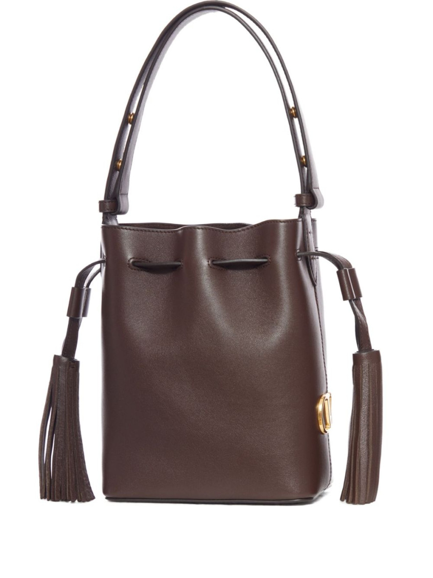 Valentino Borsa A Secchiello Vlogo Signature In Pelle Cioccolato  Donna In Brown