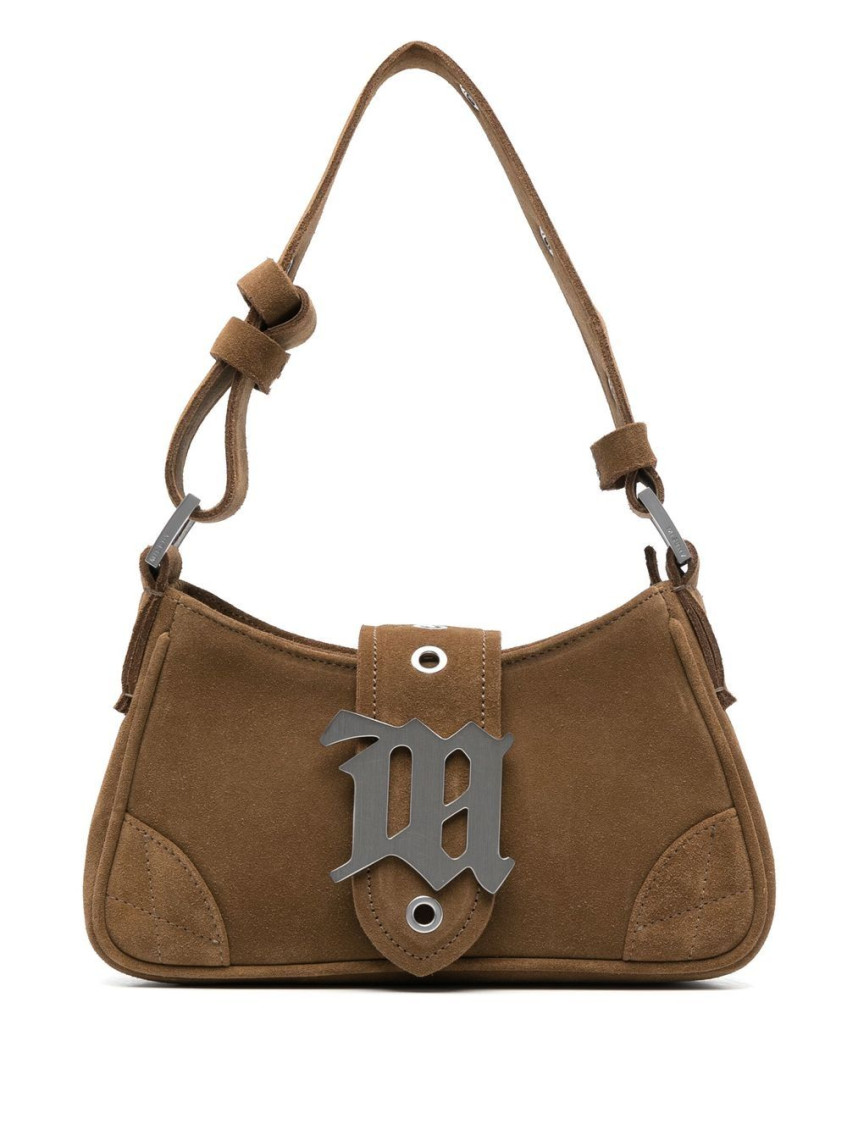 Misbhv Small Brown Suede Handbag With Adjustable Strap In Brown