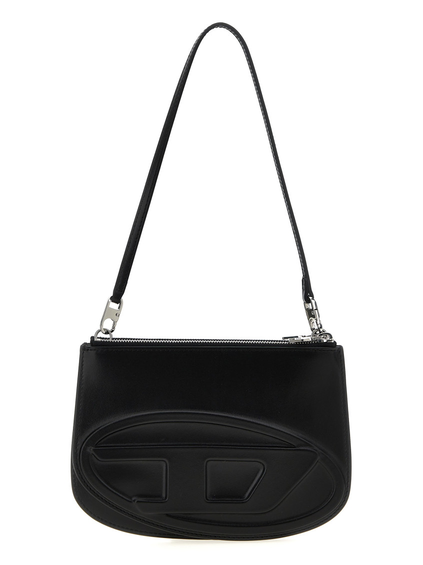 Diesel Twin-double-pouch Embossed-leather Shoulder Bag In Black