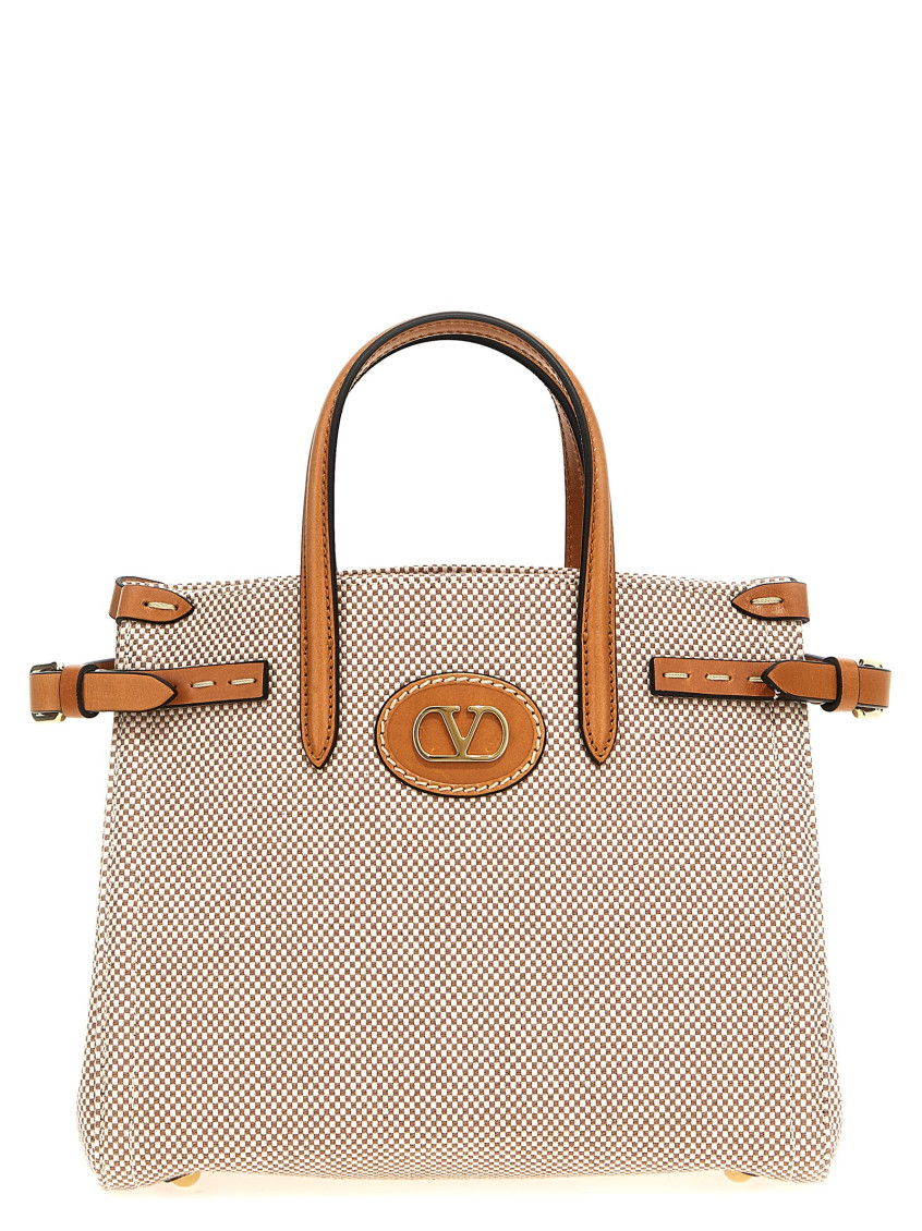Valentino Antibes Canvas Handbag Structured Shape Buckle In Beige