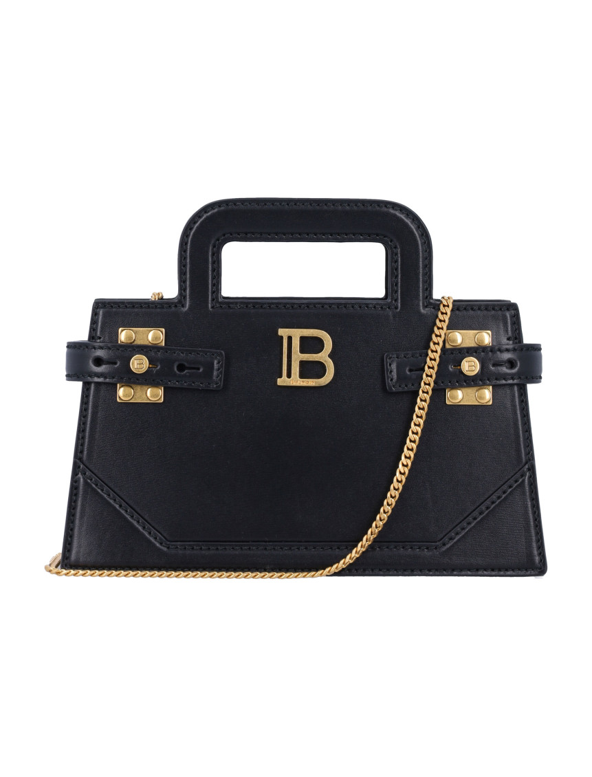 Balmain Structured Small B-buzz Handbag In Calf Leather In Black