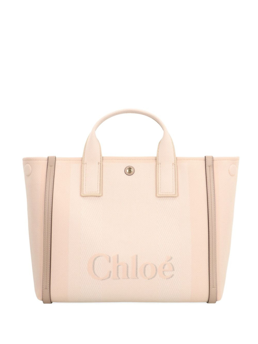 Chloé Small Carry Logo-embossed Canvas Tote Bag In Sand