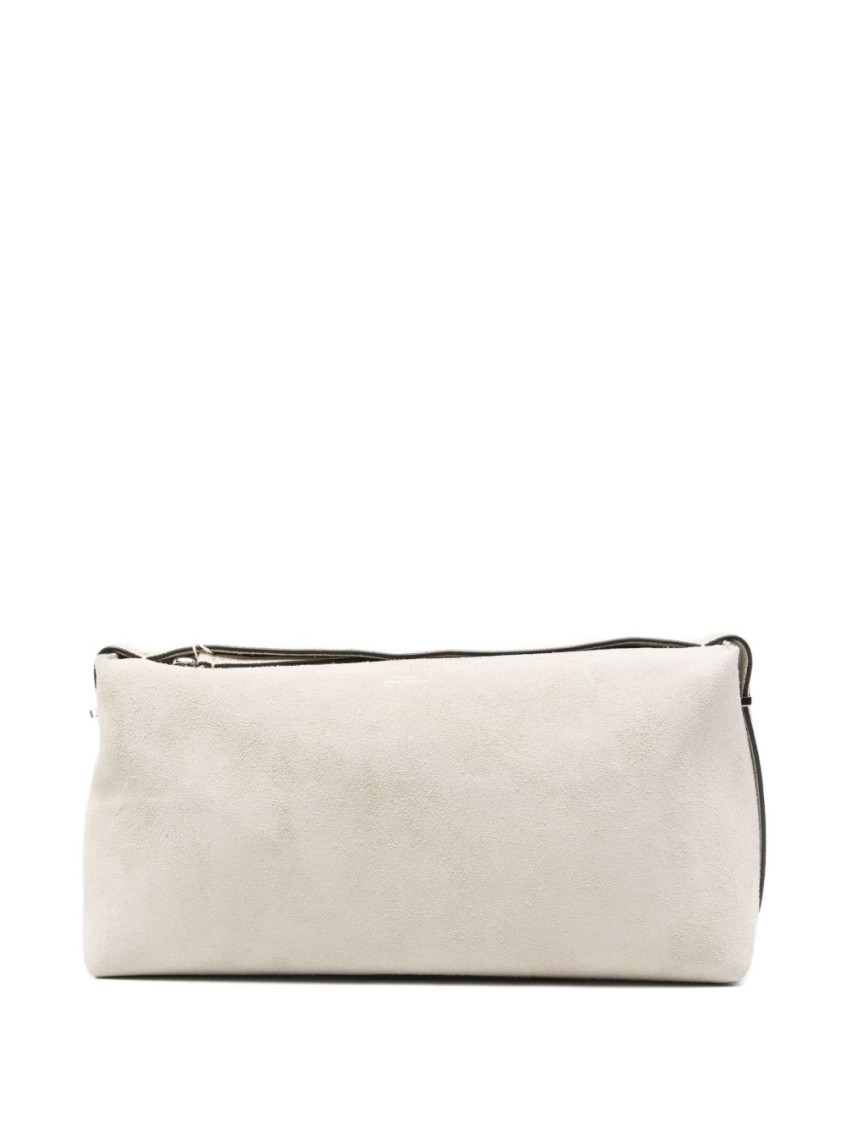 Totême Beige Scoop Suede Clutch In Sand