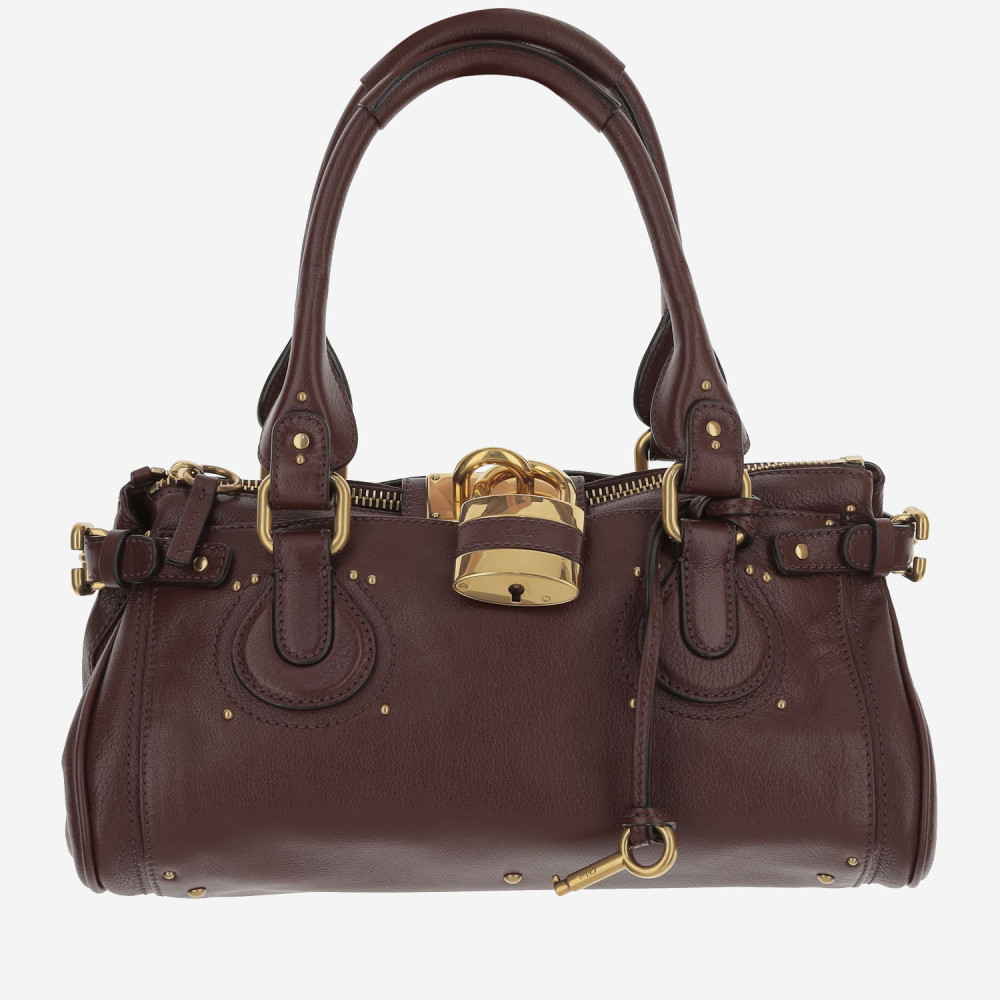 Chloé Paddington Brown Shoulder Bag With Oversized Padlock And C-shaped Buckles In Grainy Leather Woman In Burgundy