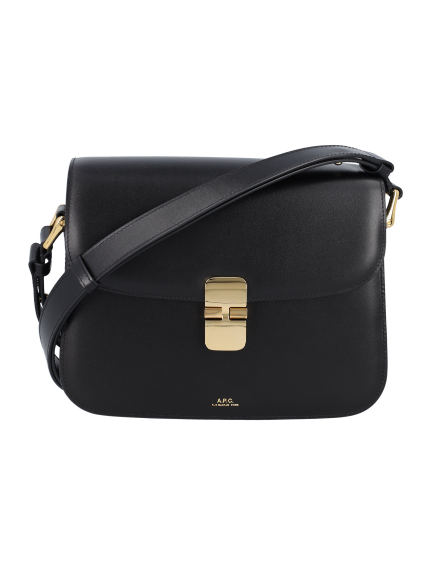 Apc A.p.c. Compact Black Calf Leather Shoulder Bag With Adjustable Strap In Black
