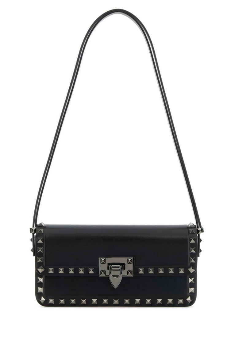 Valentino Rockstud Leather Shoulder Bag In Black