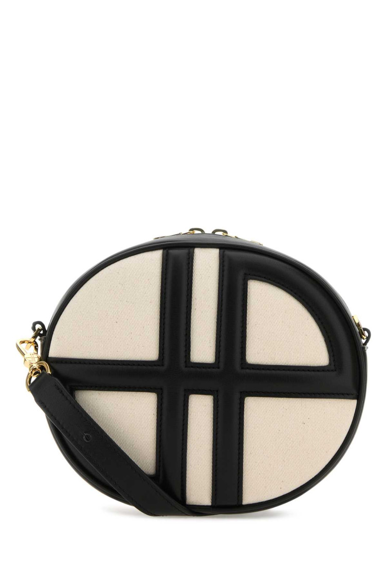 Patou Two-tone Denim And Leather Le Jp Shoulder Bag In Black