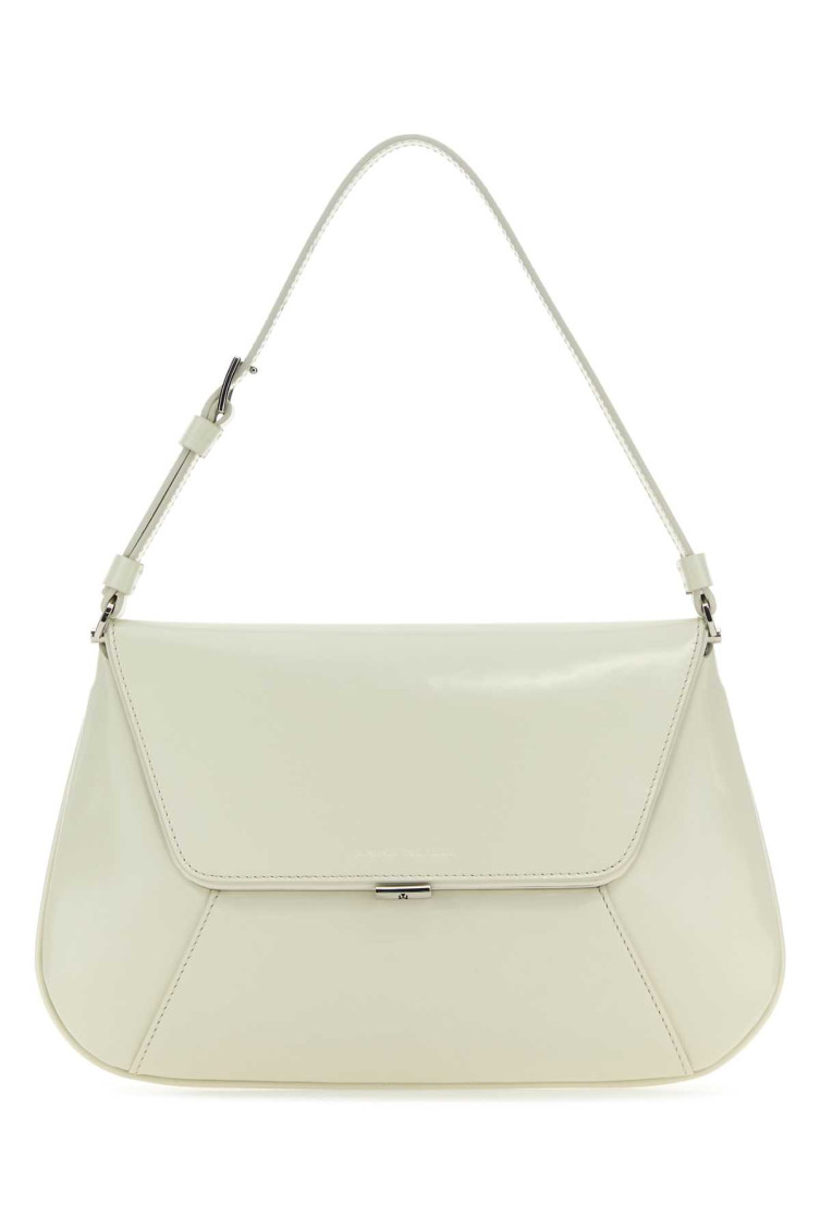 Amina Muaddi Women Black Leather Ami Shoulder Bag In White