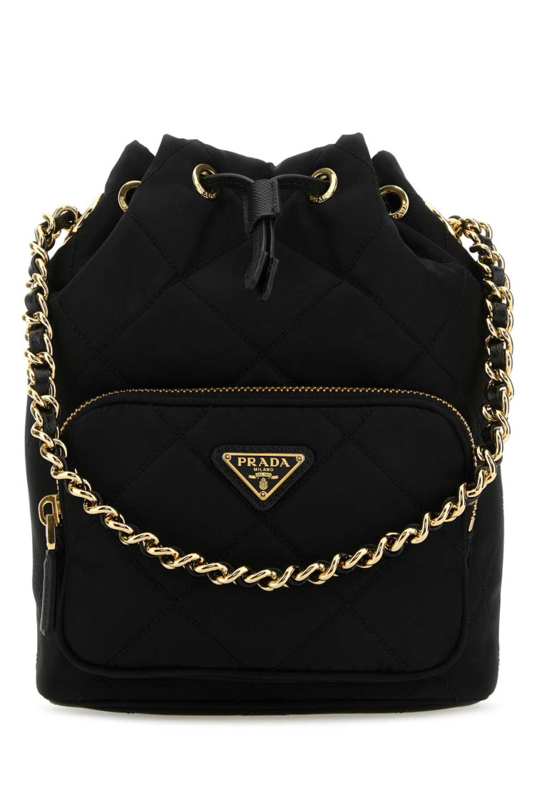 Prada Nylon Bucket Bag Chain Strap In Black