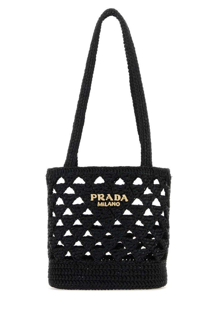 Shop Prada Black Crochet Tote Bag