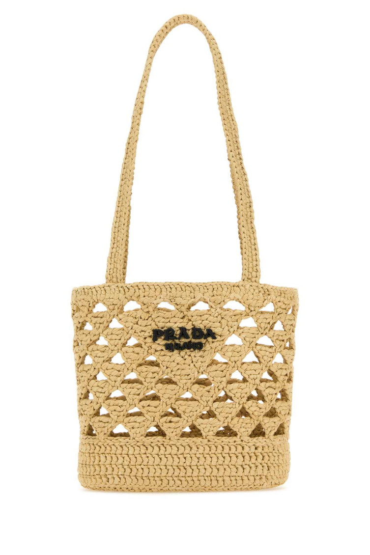 Prada Structured Open Weave Tote Bag In Beige