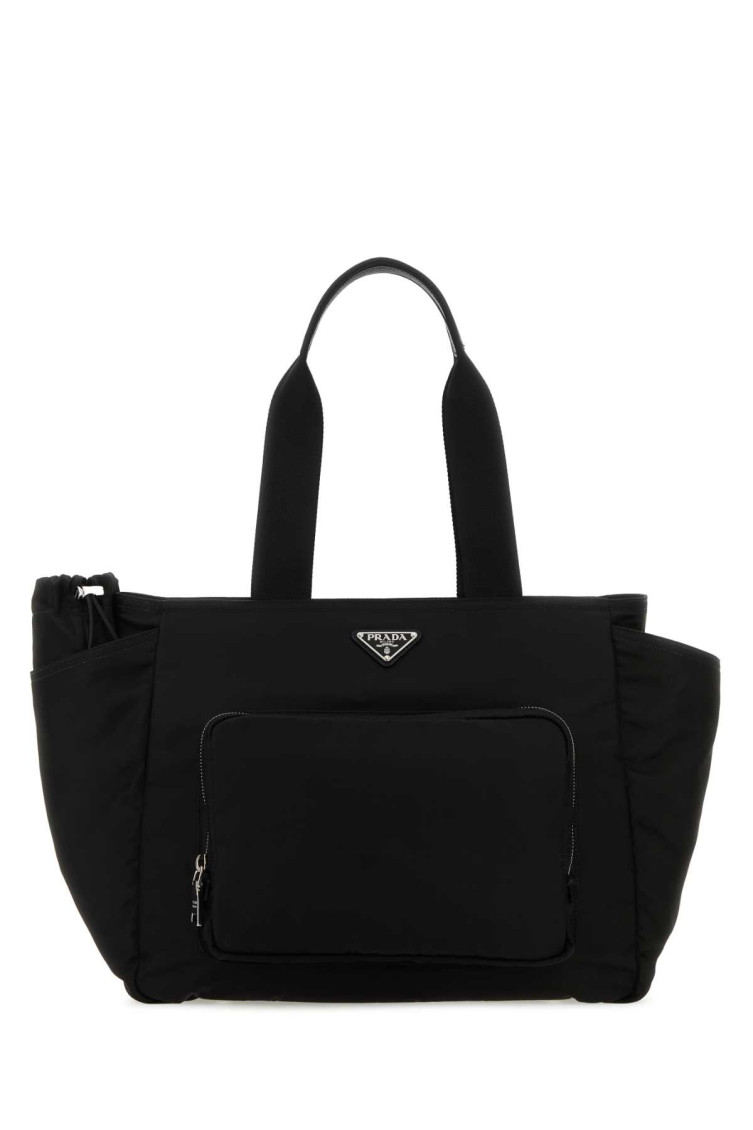 Prada Enamel Logo Plaque Changing Bag In Black