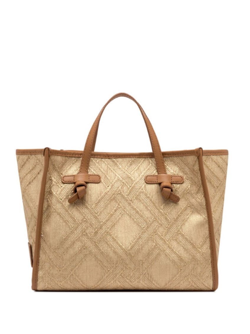 Gianni Chiarini Geometric Pattern Bag With Leather Handles In Beige