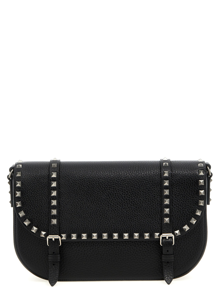 Valentino Large Rockstud Messenger Bag With Adaptable Strap In Black