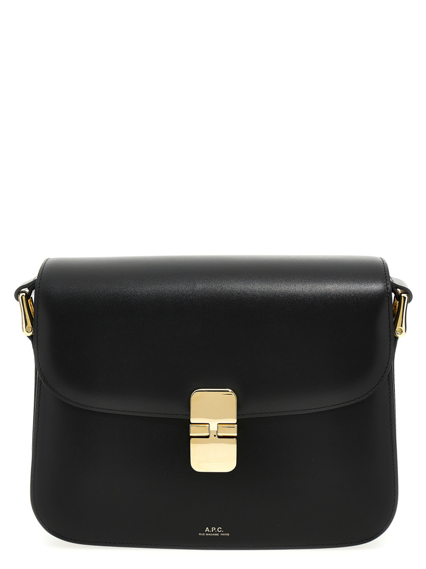 Apc A.p.c. Compact Black Calf Leather Shoulder Bag With Adjustable Strap In Black