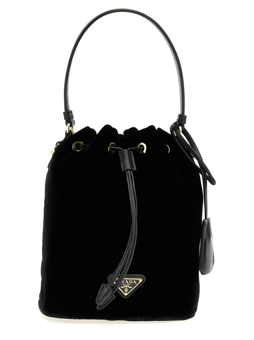 Prada Mini Re-edition Velvet Bucket Bag In Black