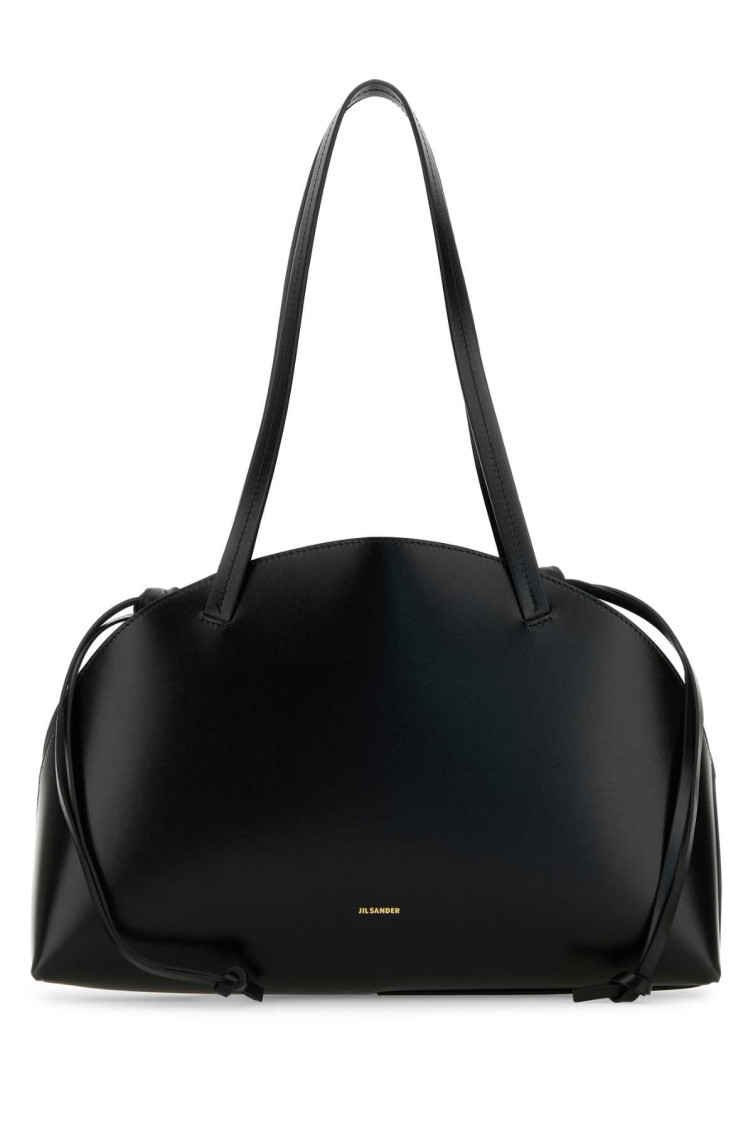 Jil Sander 'curve Medium' Black Shoulder Bag With Embossed Logo On The Front And Curved Design In Black