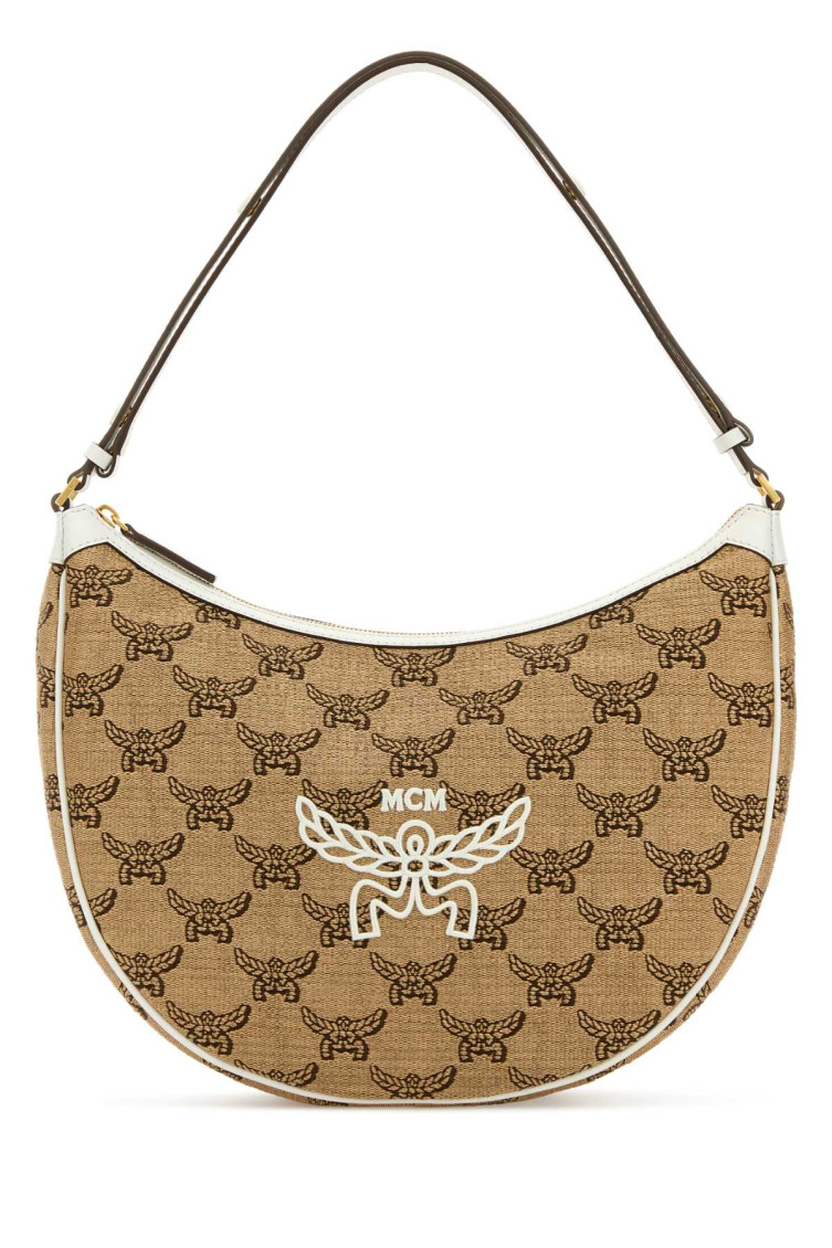 Mcm Women Embroidered Raffia Himmel Ascending Moon Shoulder Bag In Beige