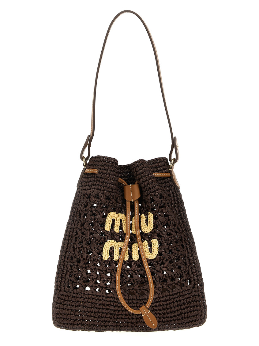Miu Miu Womens Cacao Naturale Logo-embroidered Mini Crochet Shoulder Bag