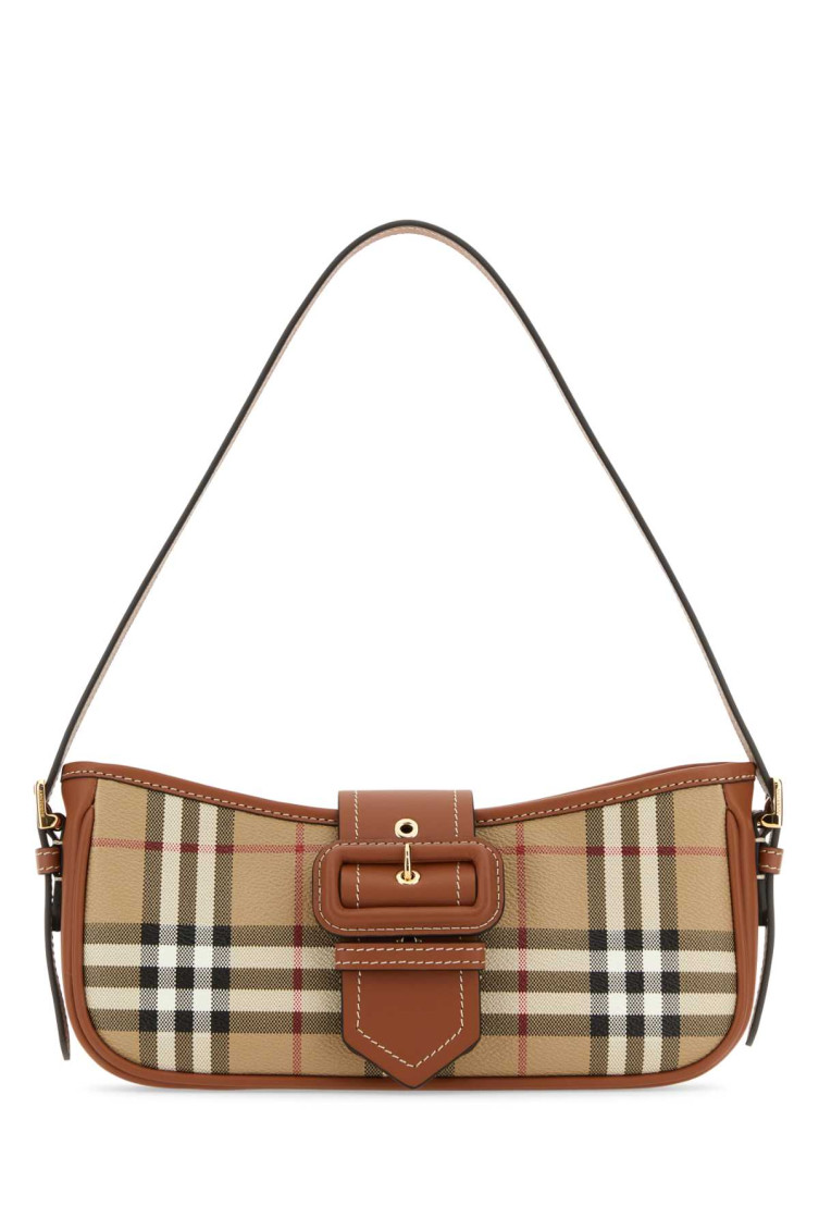 Burberry Canvas Sling Shoulder Bag With Checkered Pattern In Brown