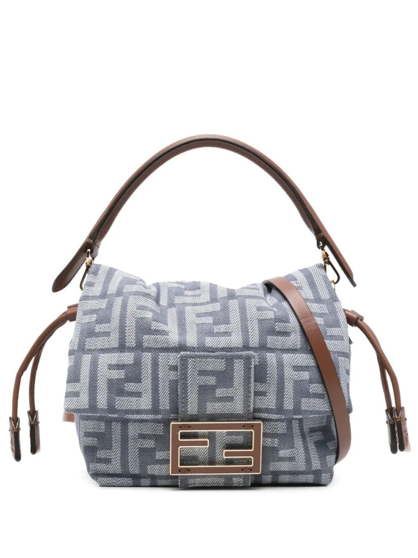 Fendi Women's Baguette FF Jacquard Fabric Clutch Bag Blue
