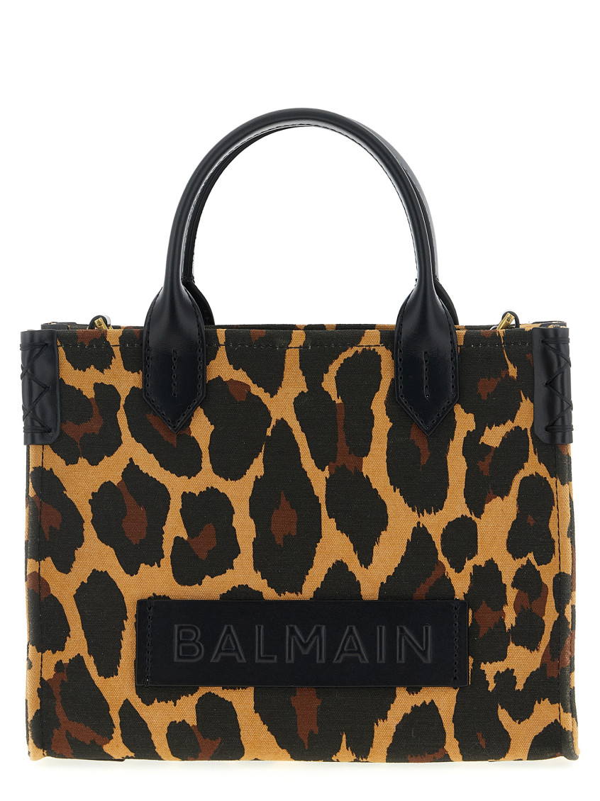Balmain Leopard Print B-army Small Tote In Animal Print