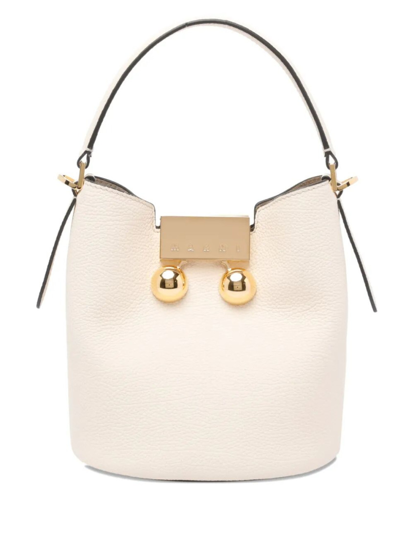 Marni Medium Trunkaroo White Leather Shoulder Bag In White