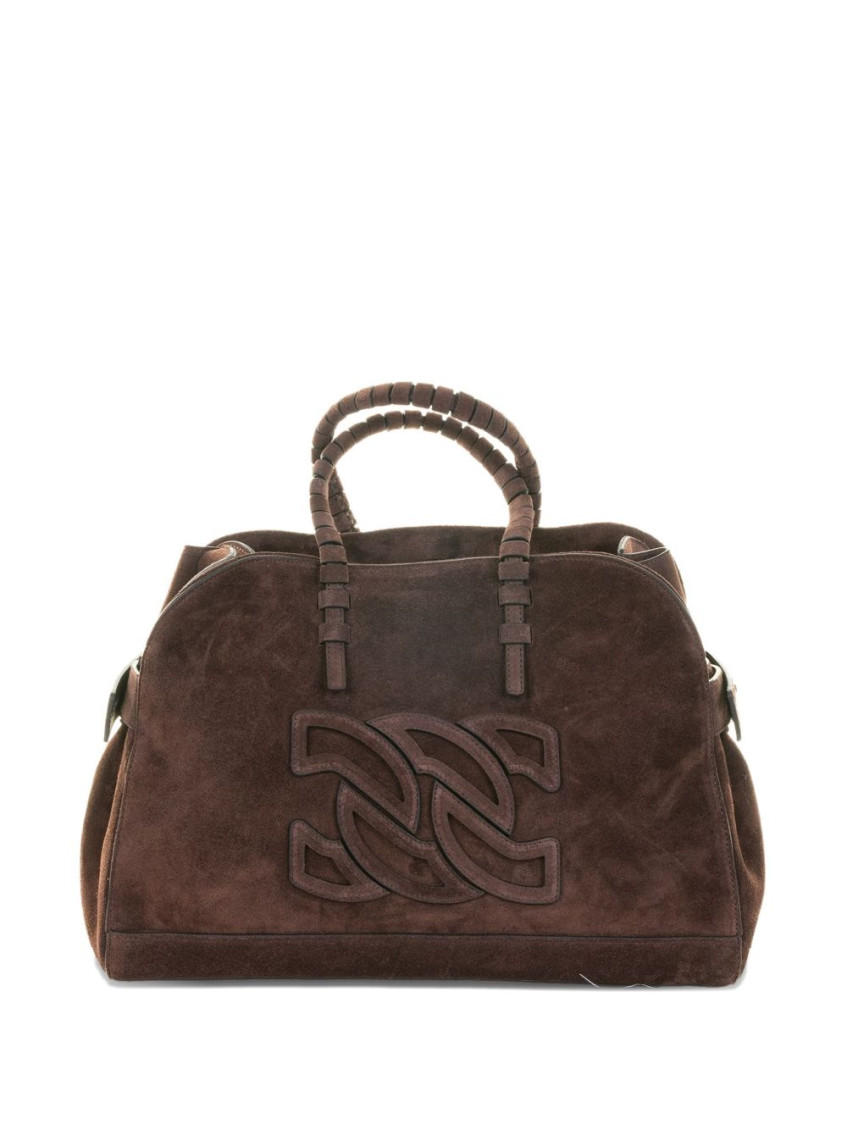 Casadei Structured Suede Tote Bag With Two Handles In Brown