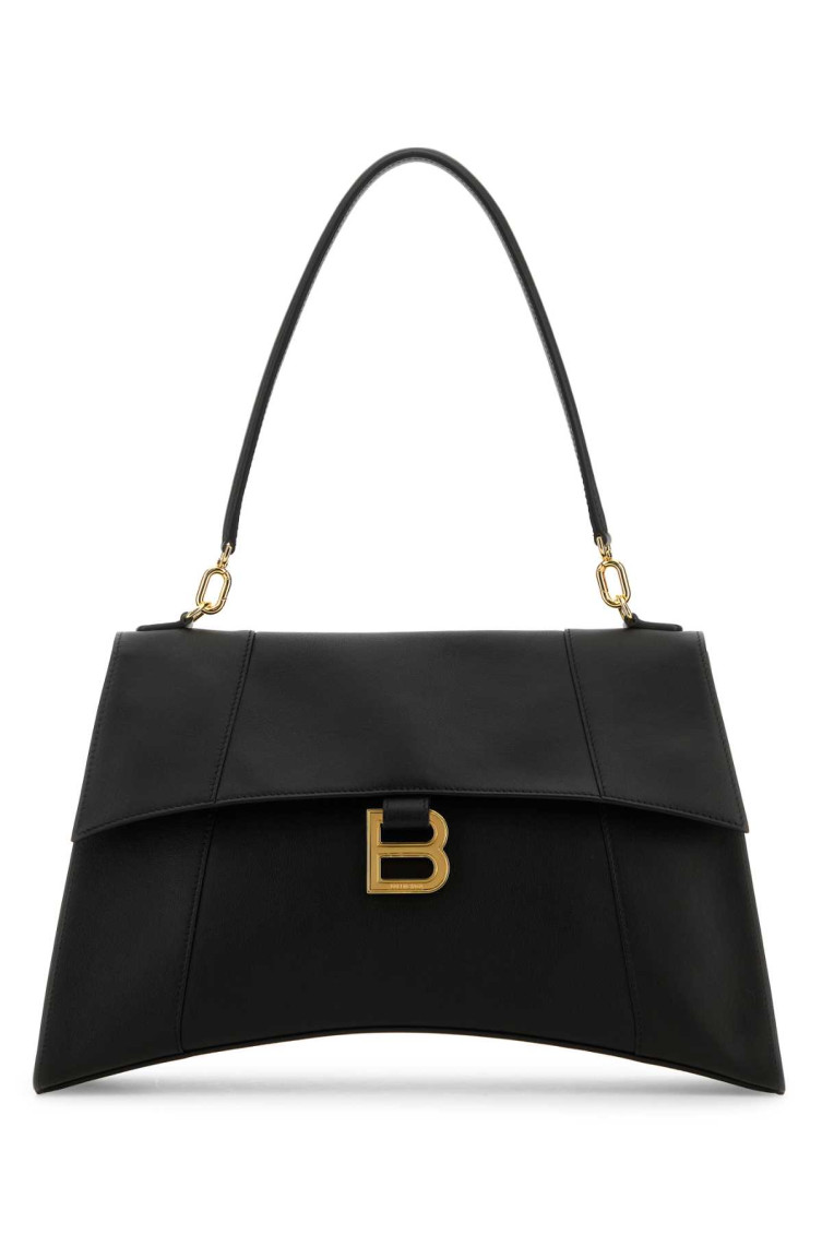 Balenciaga Medium Hourglass Soft Leather Shoulder Bag In Black