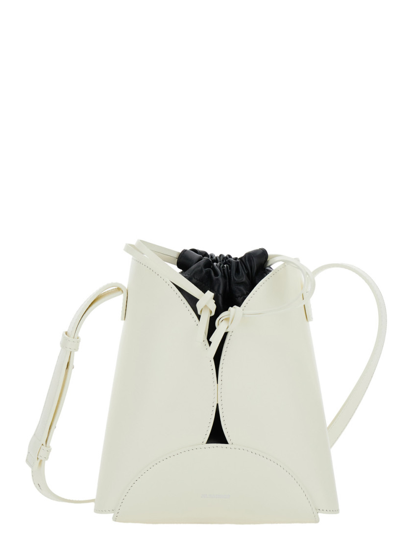 Jil Sander White Curve Small Bucket Bag In White