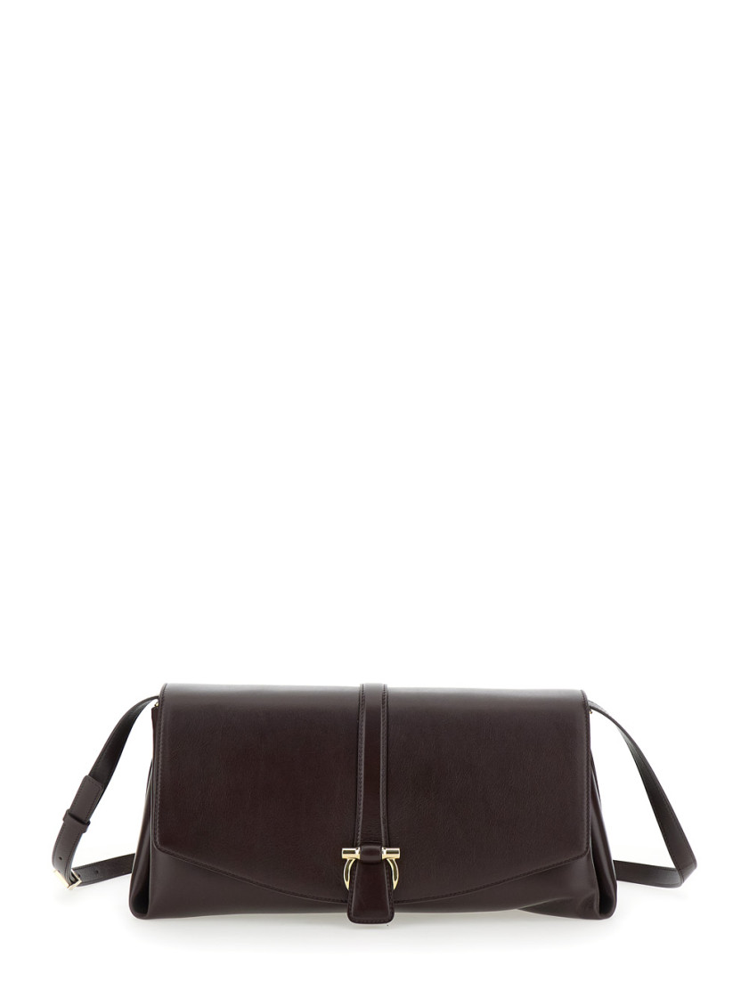 Shop Ferragamo Maroon Gancini Crossbody Bag