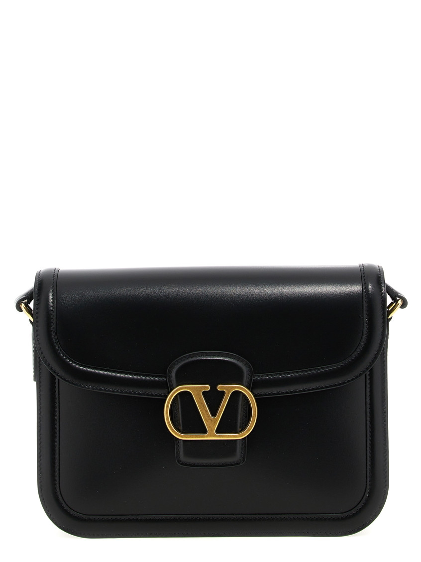 Valentino Garavani Black Shoulder Bag With Vlogo Detail On The Front In Leather Man In Black