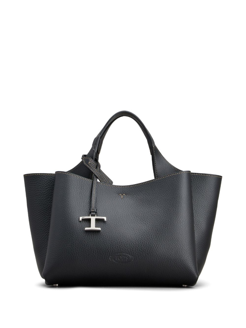 Tod's Black T Timeless Mini Leather Shopping Bag In Black
