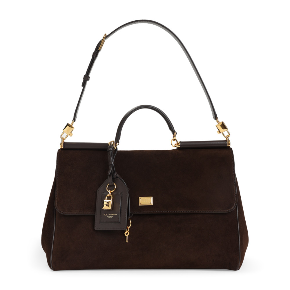 Dolce & Gabbana Sicily Soft Suede Shoulder Bag In Brown