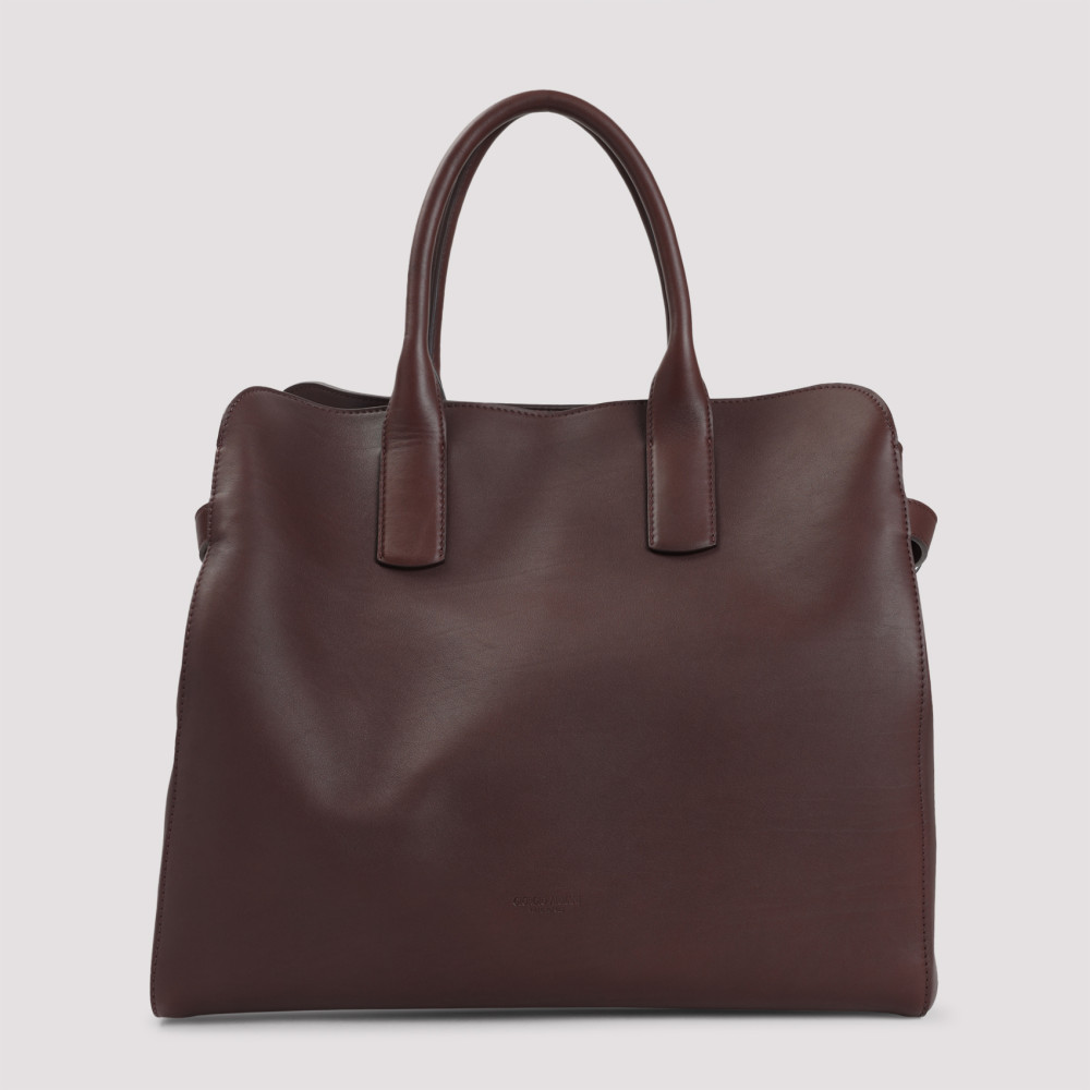 Giorgio Armani Maroon Logo Tote In Burgundy
