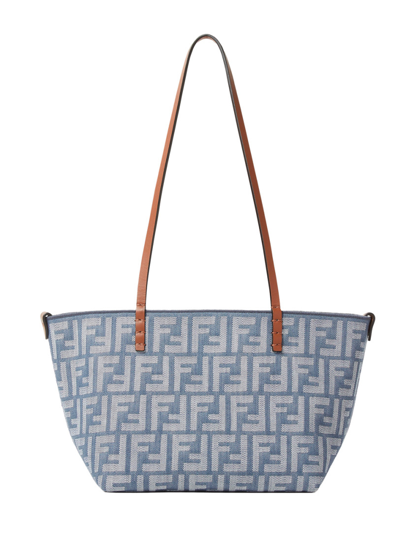 Fendi Denim Roll Reversible Small Tote In Blue