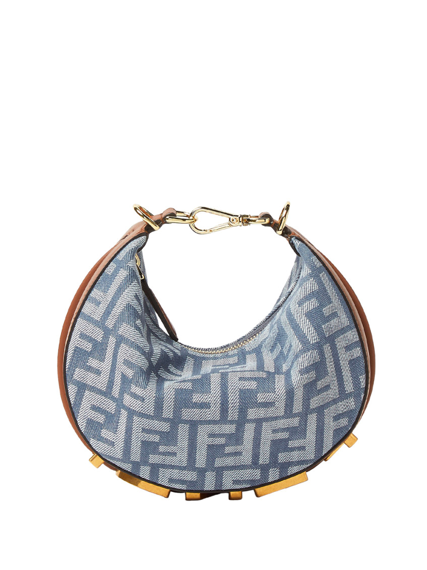 Fendi Denim Graphy Mini Crossbody Bag In Blue