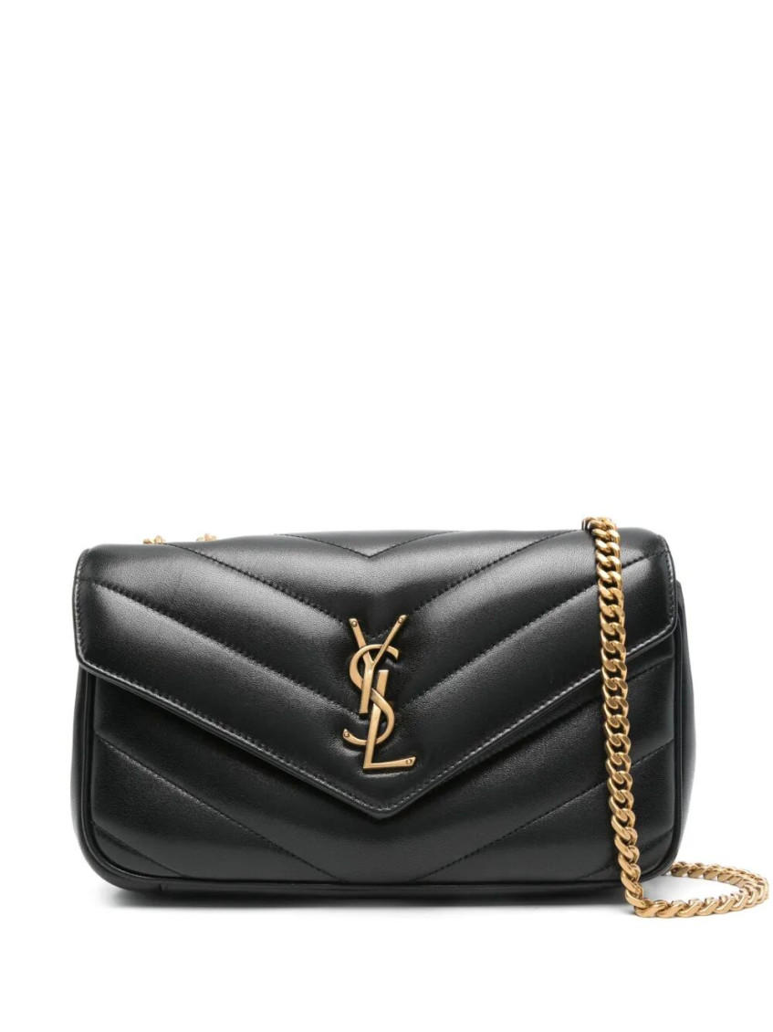 Saint Laurent Small Chevron Quilted Lambskin Bag In Black