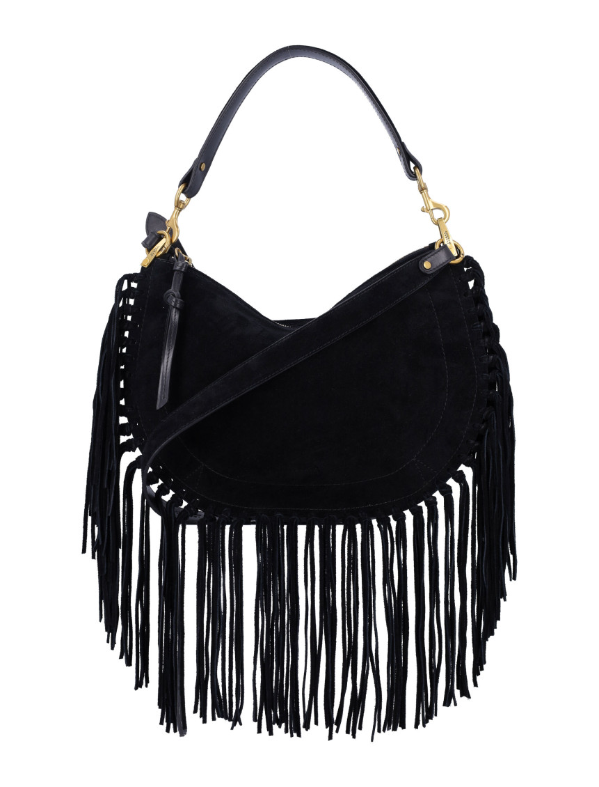 Isabel Marant Soft Fringe Zip Crossbody Bag In Black