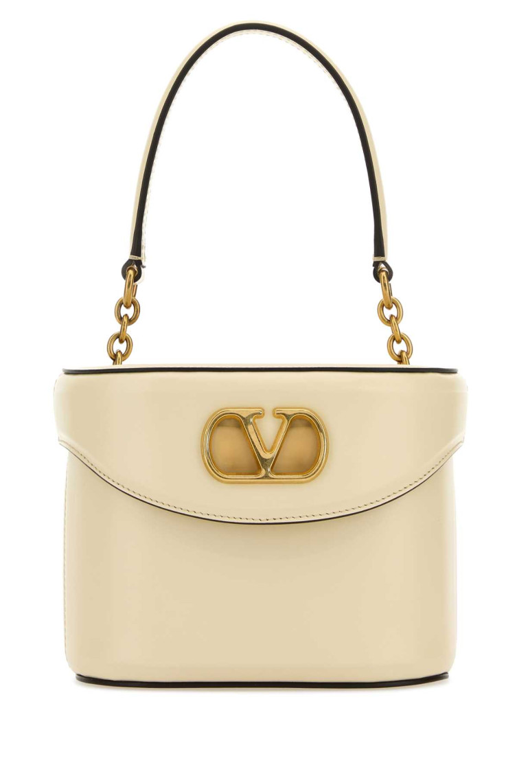 Valentino Borsa A Secchiello Vlogo Signature In Pelle Avorio  Donna In White