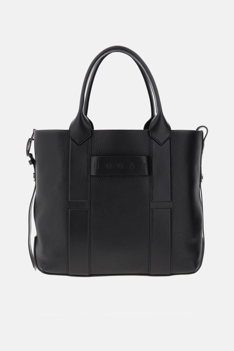 Hogan Black Script Medium Tote Bag In Black