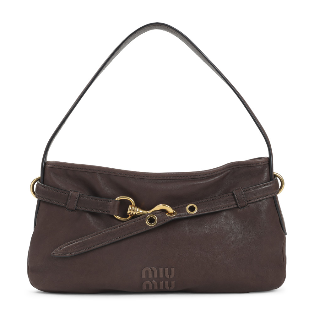 Miu Miu Brown Lamb Leather Aventure Shoulder Bag In Brown