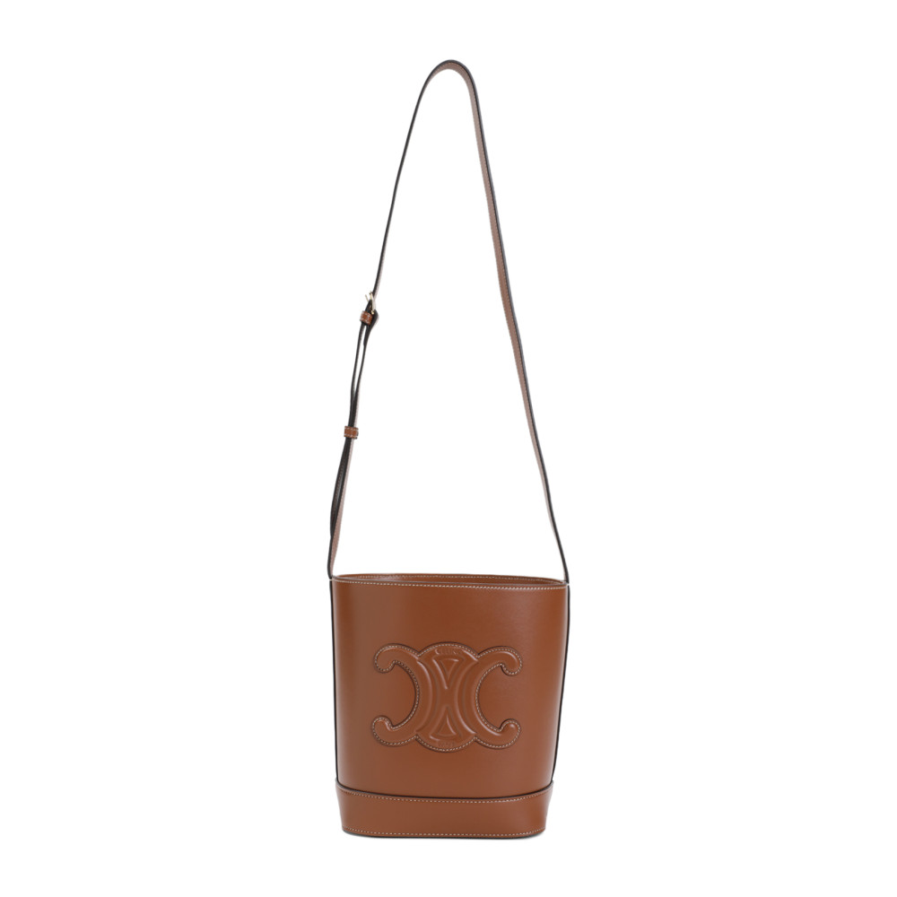 Celine Small Triomphe Leather Bucket Bag In Smooth Calf Leather In Brown