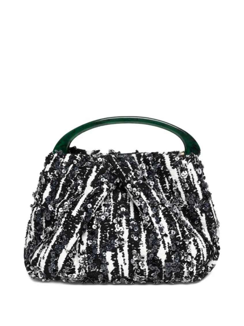 Dries Van Noten Small Pleated Jacquard With Resin Handle Bags In Black