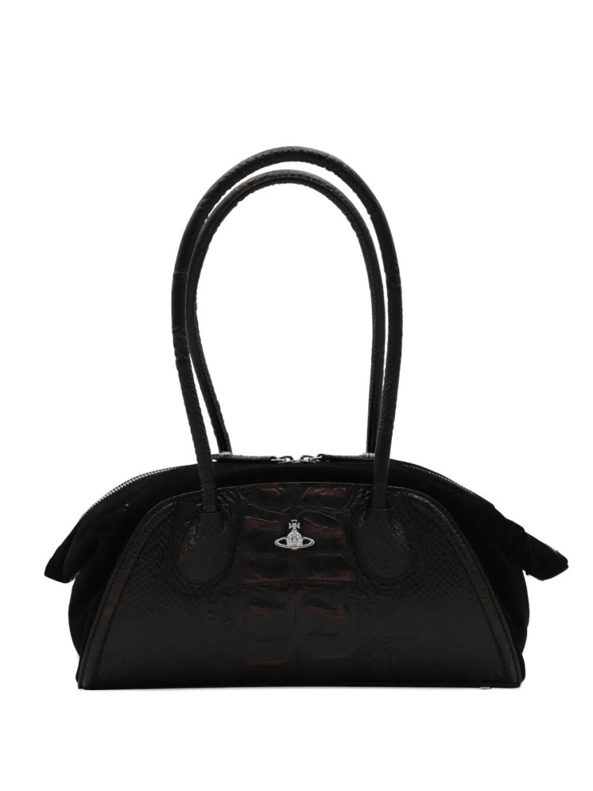Vivienne Westwood Two-tone Leather And Suede Small Shirley Shoulder Bag In Brown