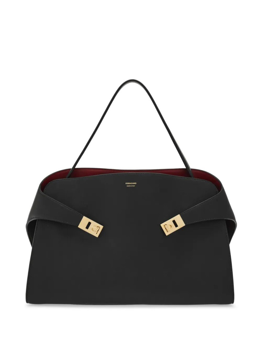 Ferragamo Black Hug Soft Bicolor Shoulder Bag In Black
