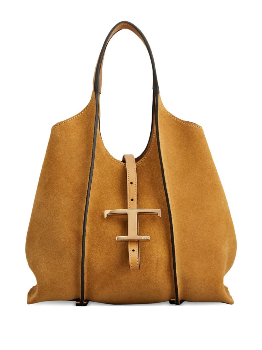 Tod's T Timeless Mini Shopping Bag In Suede In Brown