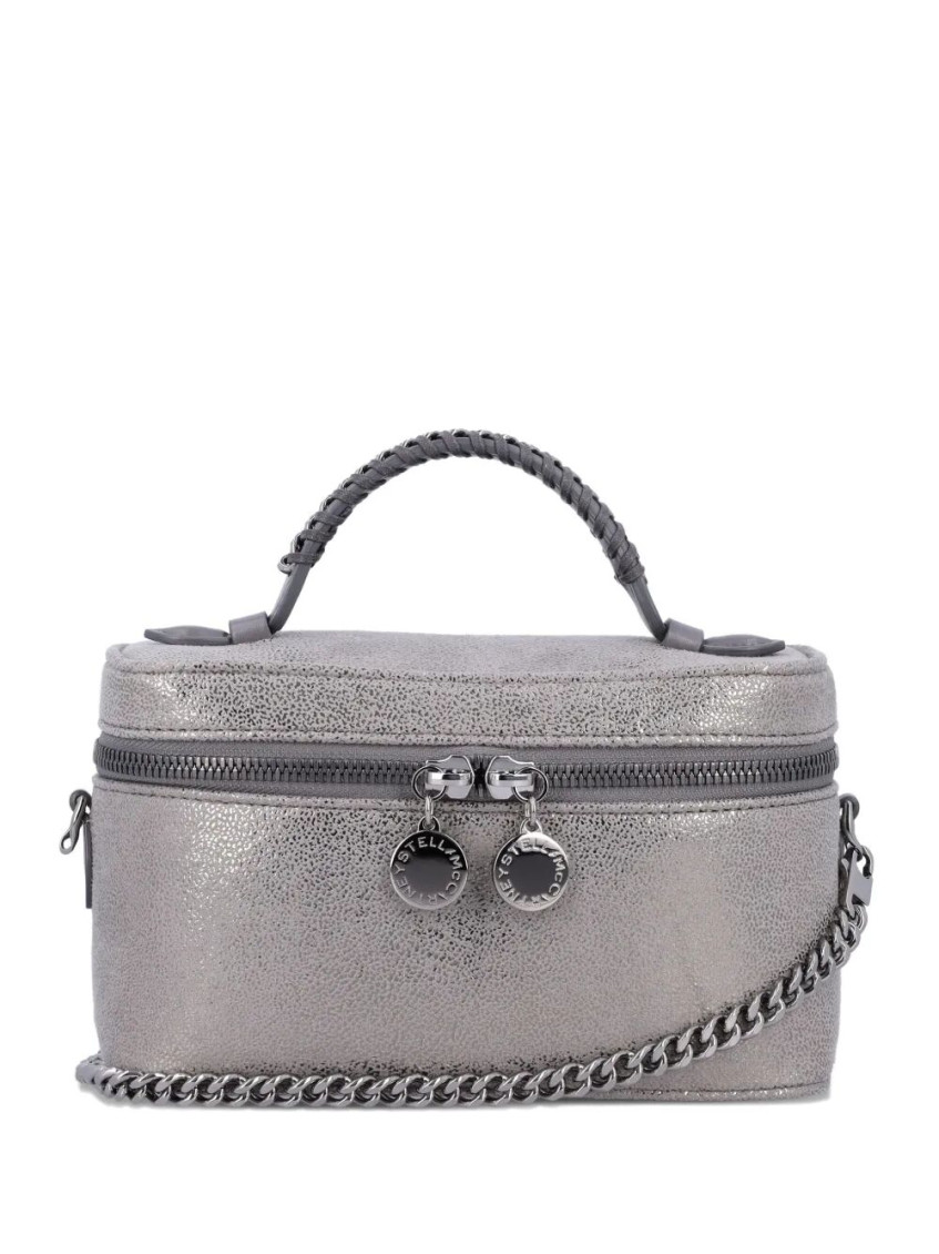 Stella Mccartney Metallic Top Handle Chain Strap Clutch Bag In Gray