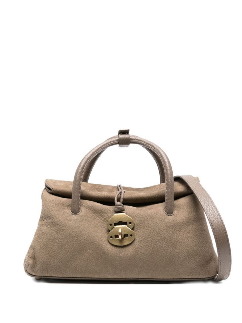 Zanellato Textured Soft Leather Shoulder Bag With Lock Closure In Neutral